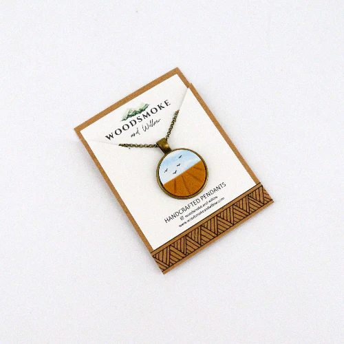 Autumn Field with Birds Pendant Necklace