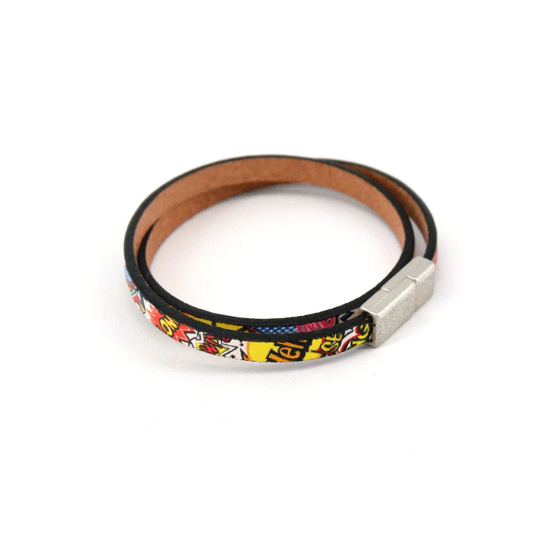 'Bam! Comic Strip' Leather Wrap Bracelet