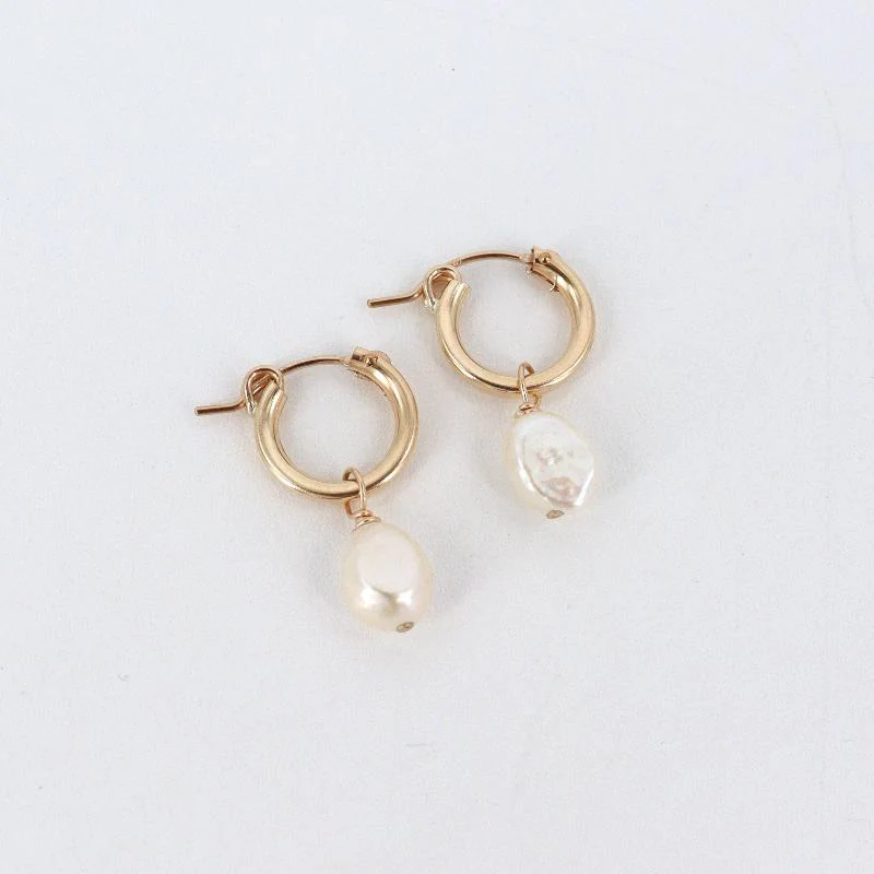 'Baroque Pearl Gold Hoop' Earrings