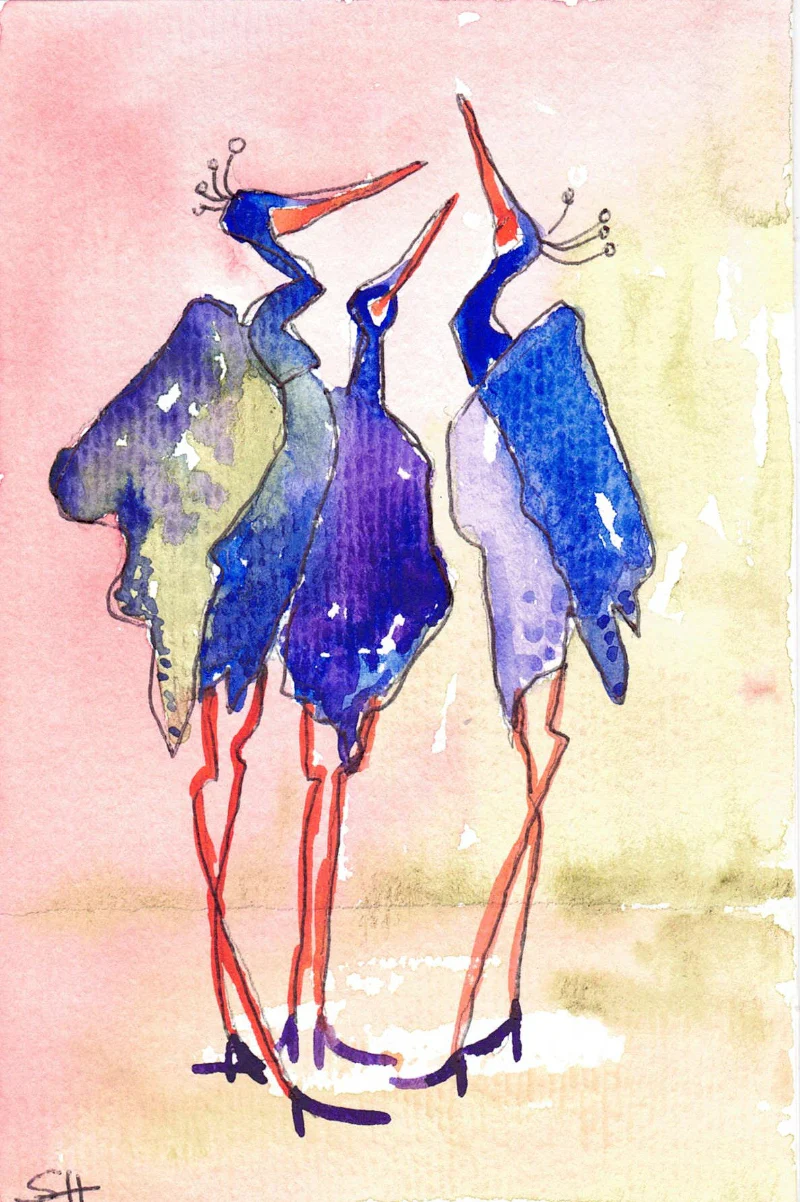 'Bird Series' 4 x 6 Original Art Cards by Sabine Hahnel