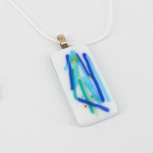 Blue Stripes Fused Glass Necklace