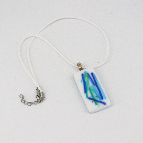 Blue Stripes Fused Glass Necklace - Image 2