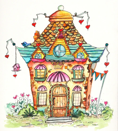 'Bluebirds of Happiness' Original Watercolour & Ink House Paintings - Image 13