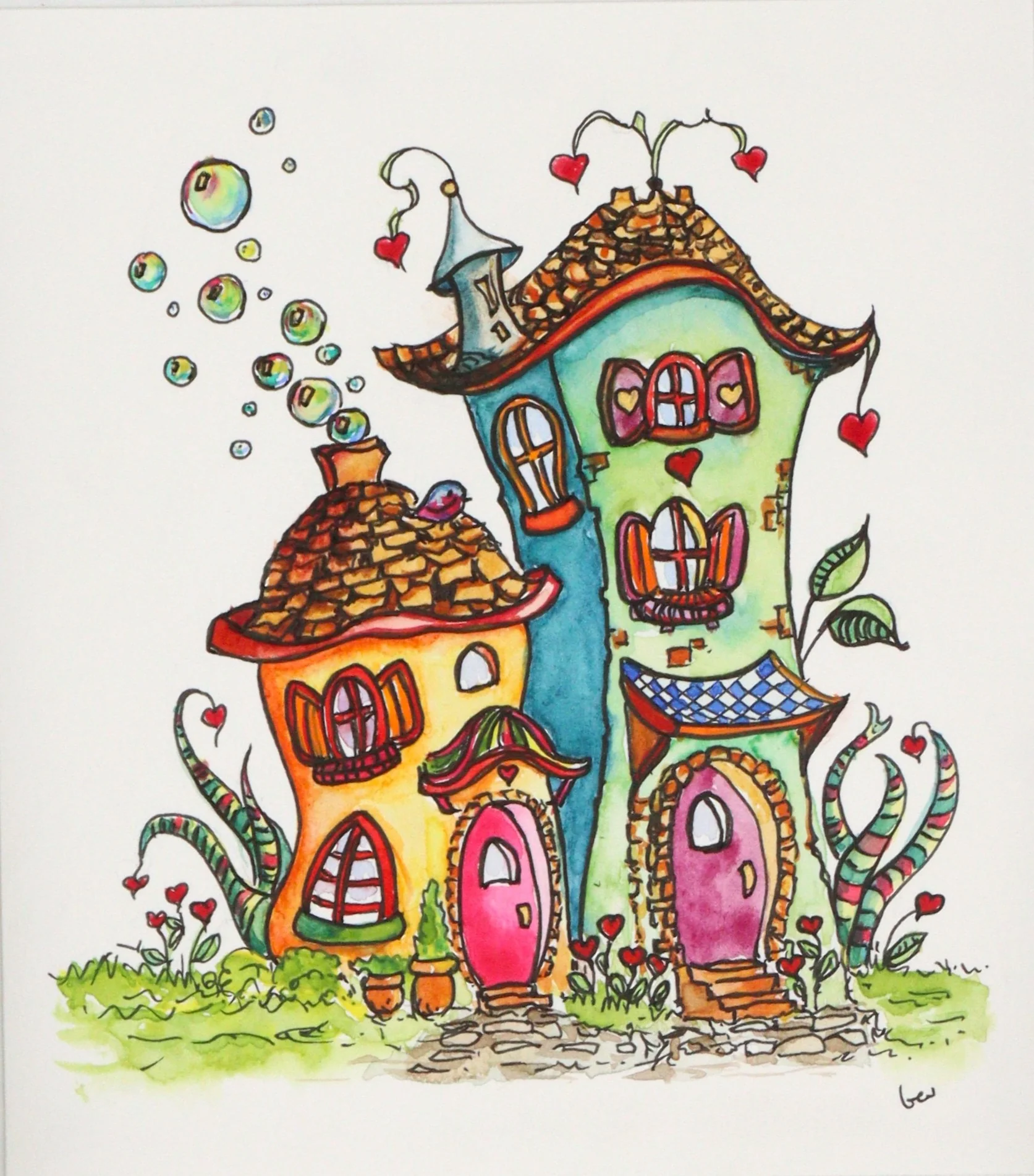 'Bluebirds of Happiness' Original Watercolour & Ink House Paintings - Image 15