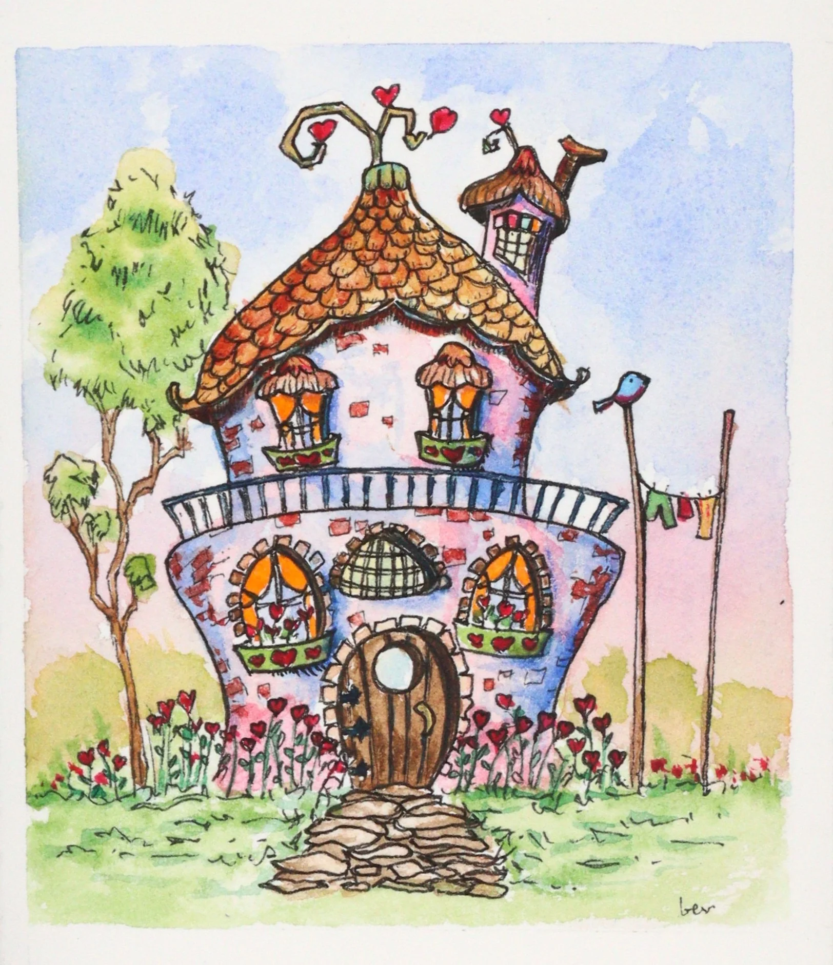 'Bluebirds of Happiness' Original Watercolour & Ink House Paintings - Image 18
