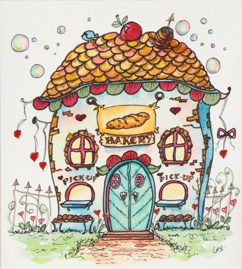 'Bluebirds of Happiness' Original Watercolour & Ink House Paintings - Image 7