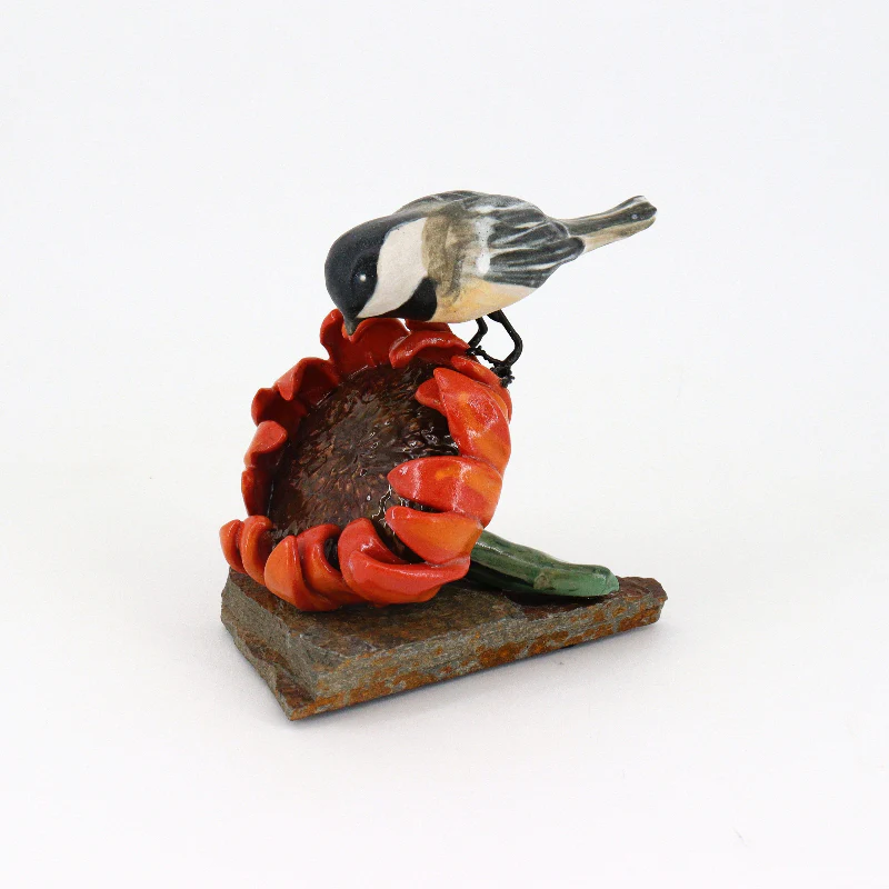 Chickadee on Sunflower Sculpture - Image 3