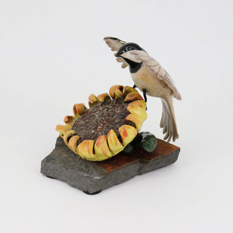 Chickadee on Sunflower Sculpture - Image 4