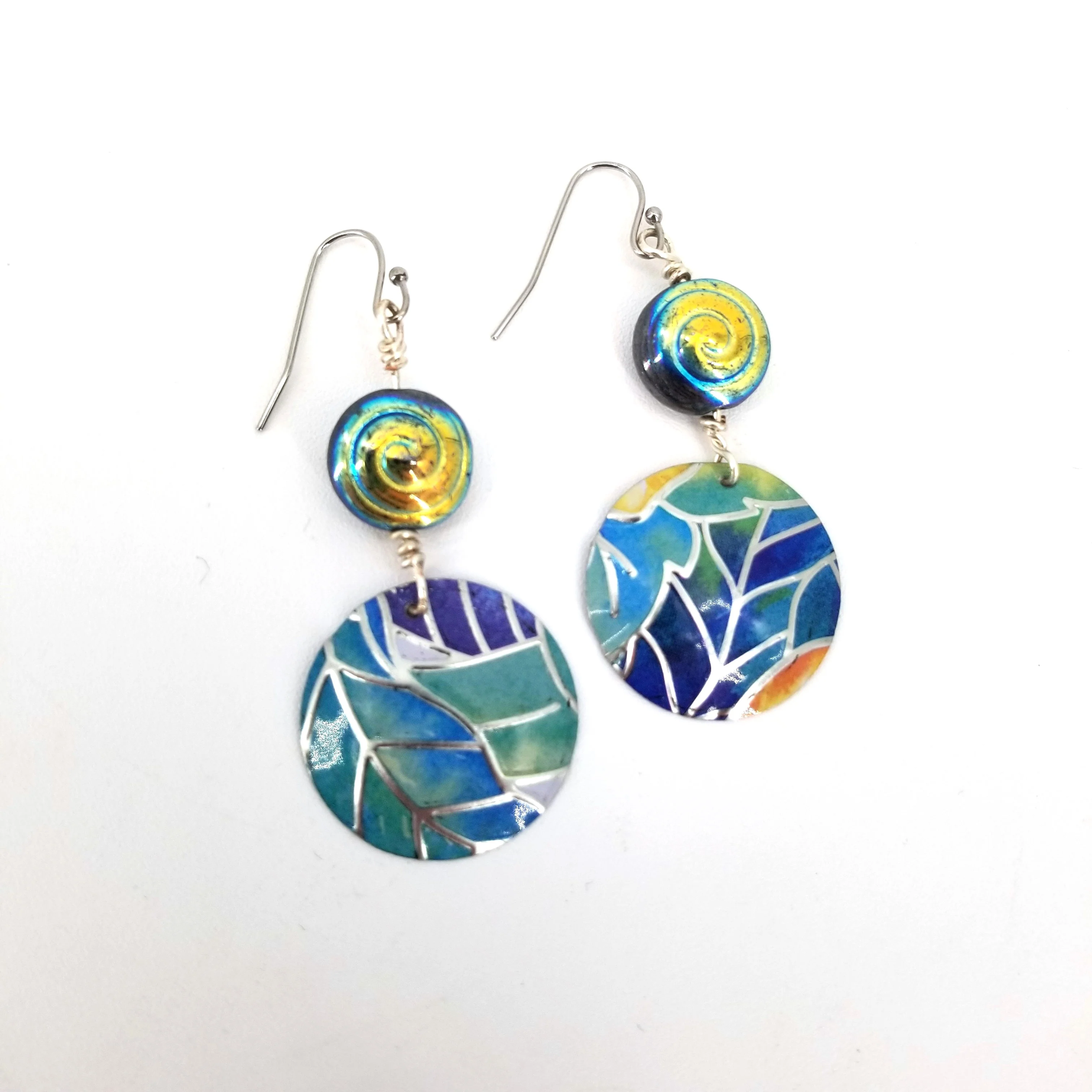 Upcycled Biscuit Box Circular Dangle Earrings - Image 3
