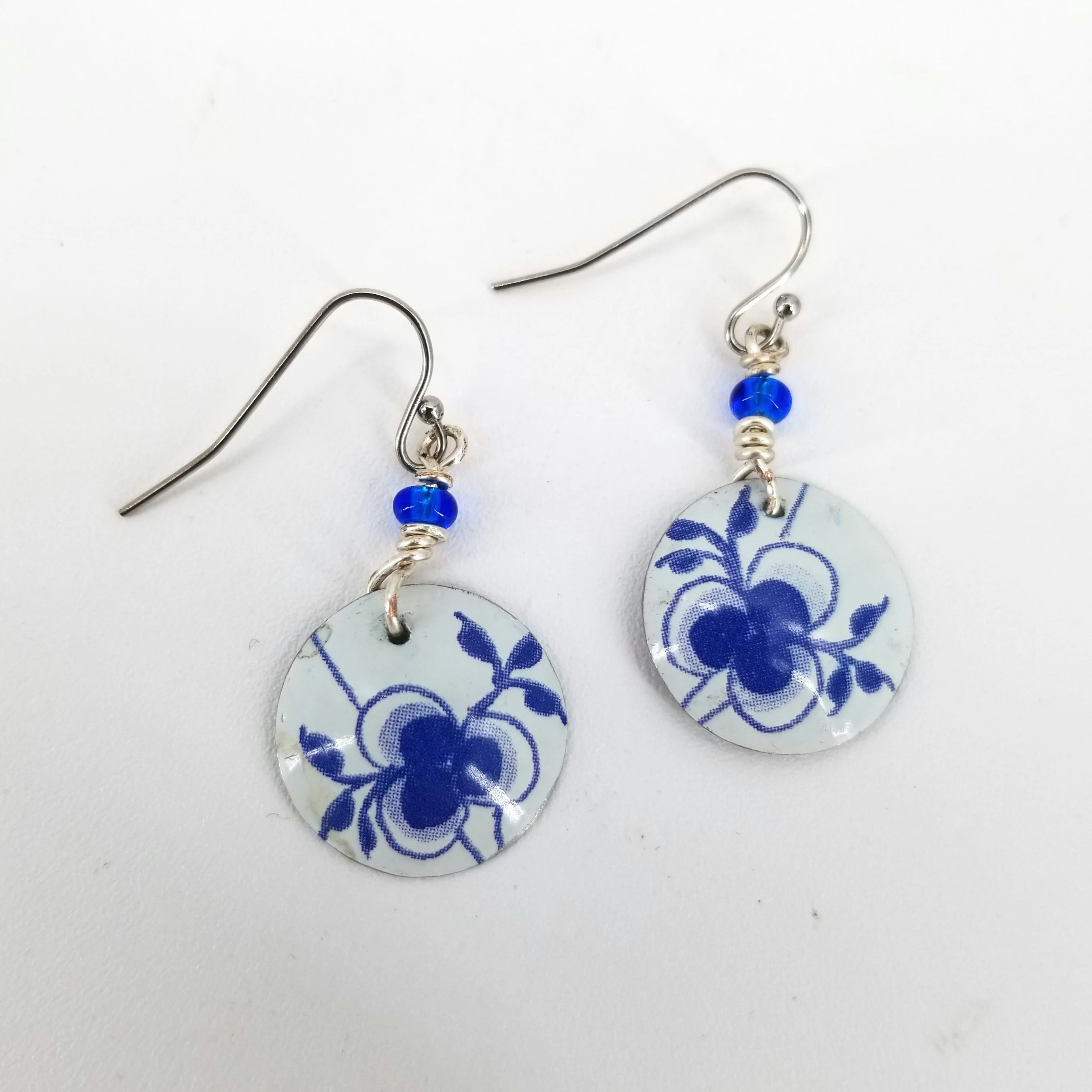 Upcycled Biscuit Box Circular Dangle Earrings - Image 4