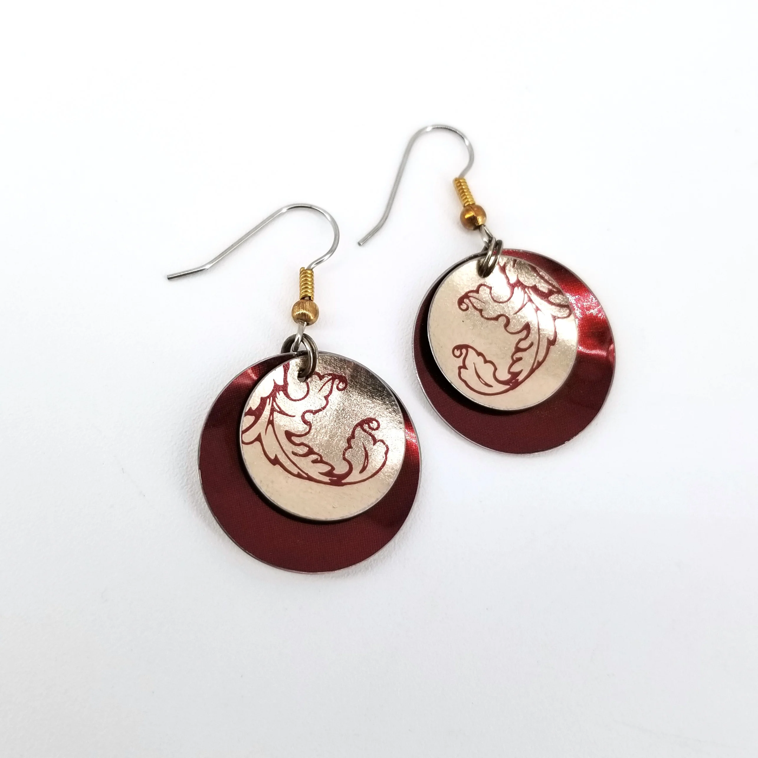 Upcycled Biscuit Box Circular Dangle Earrings - Image 8
