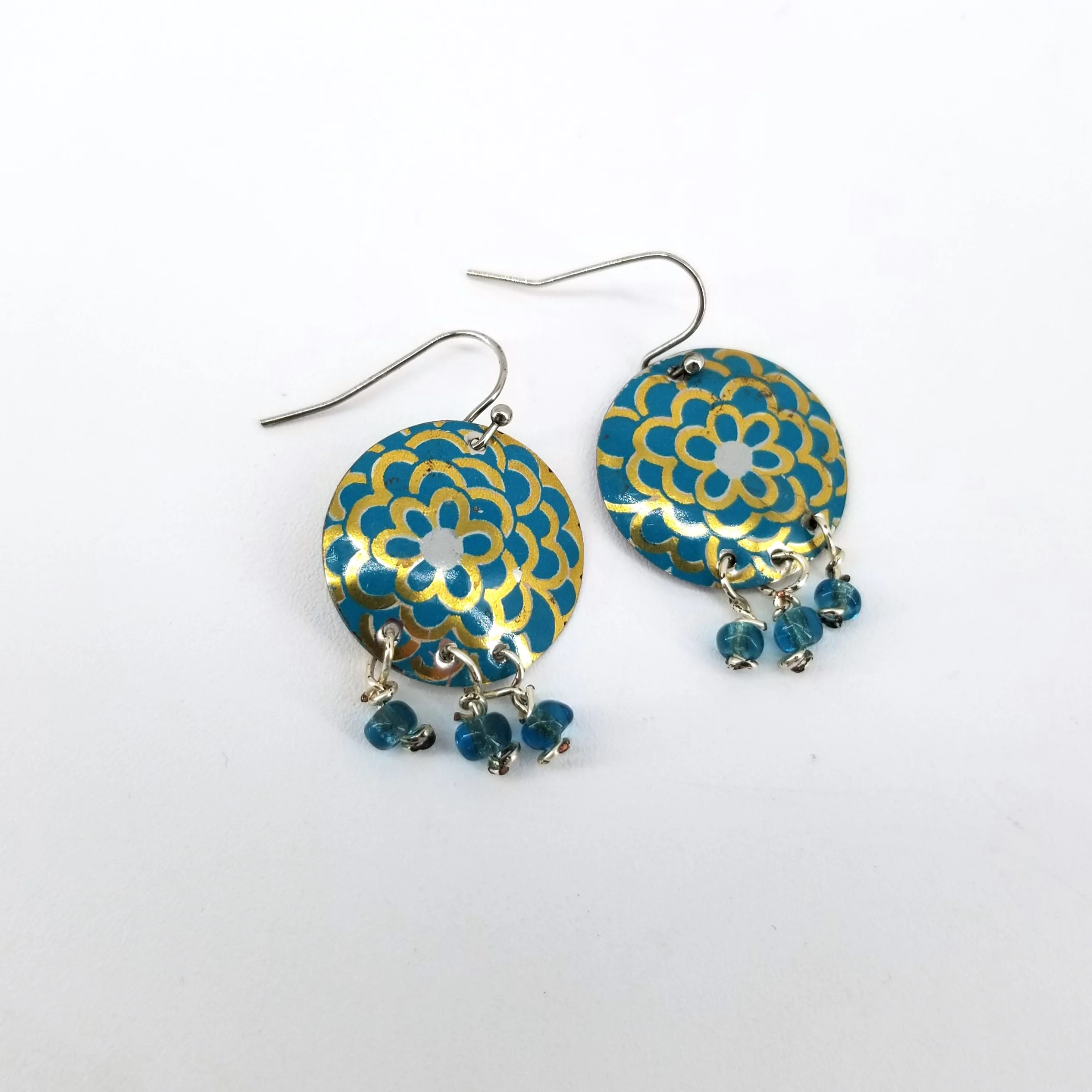 Upcycled Biscuit Box Circular Dangle Earrings - Image 9
