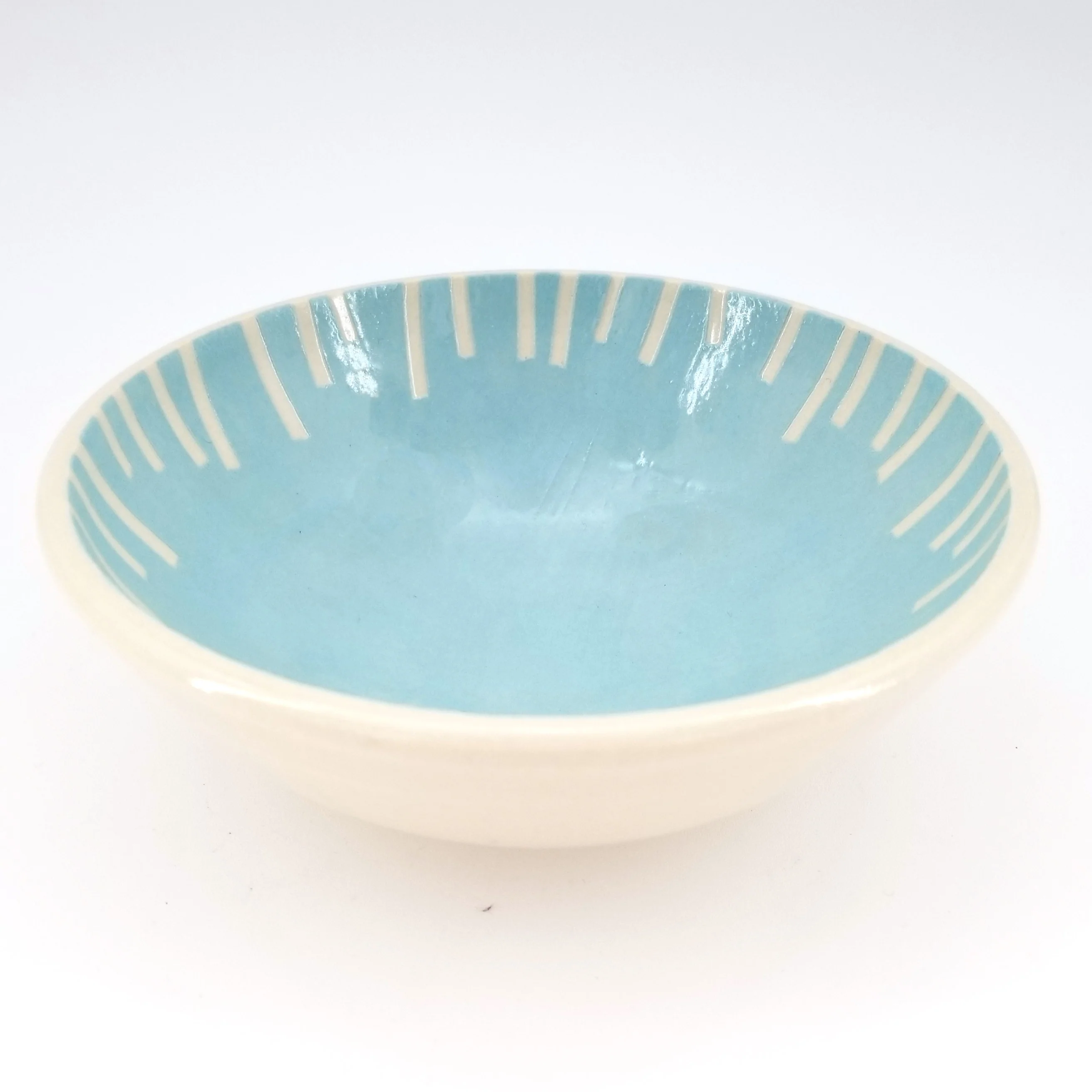 Contemporary Blue Bowl with Vertical Line Pattern
