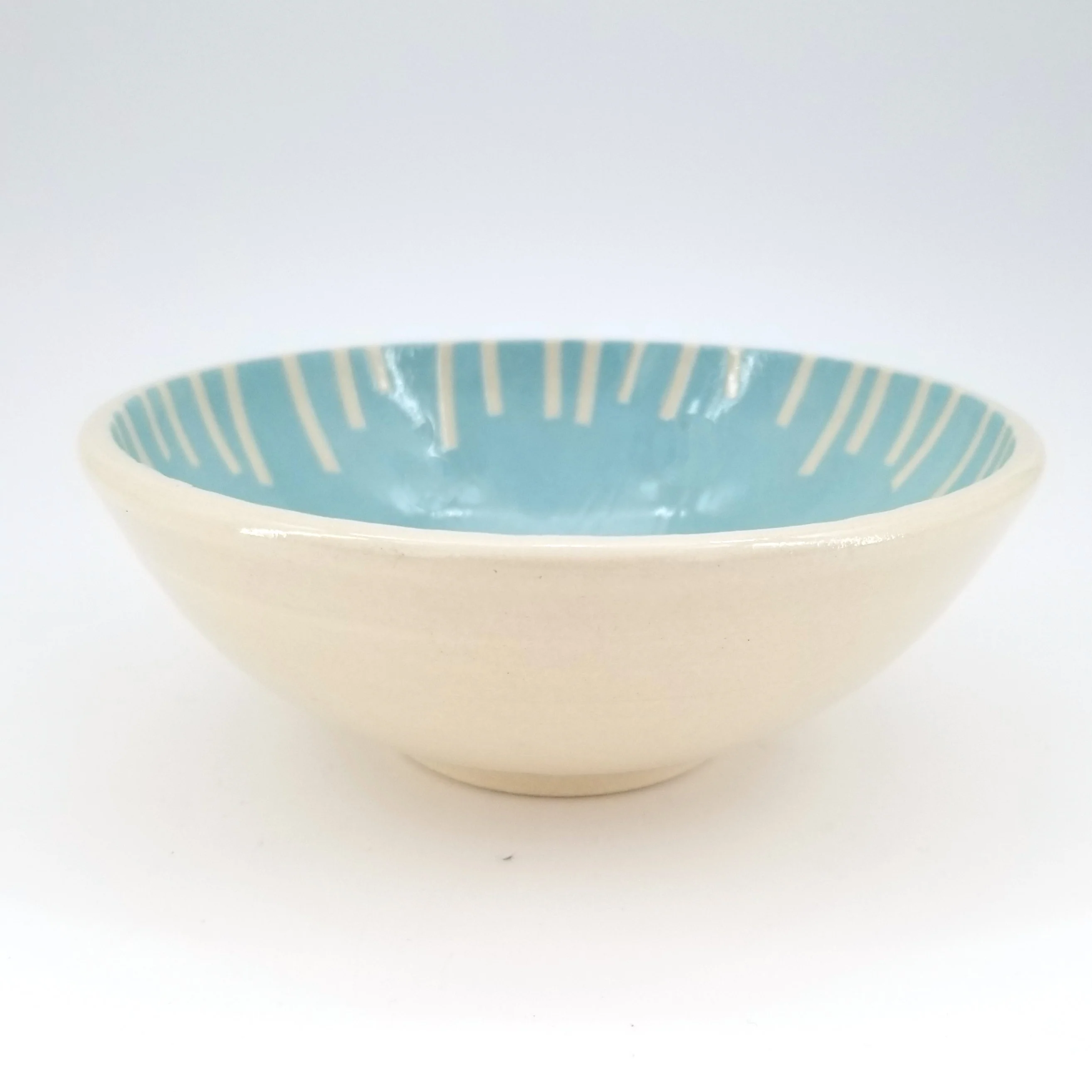 Contemporary Blue Bowl with Vertical Line Pattern - Image 3