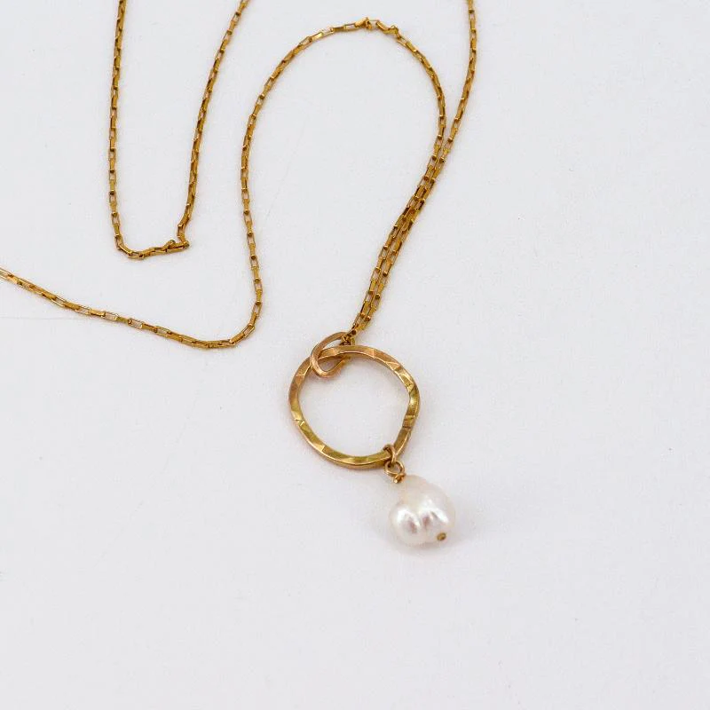 'Ellipse' Collection Bold Gold Ellipse & Keshi Pearl Long Necklace