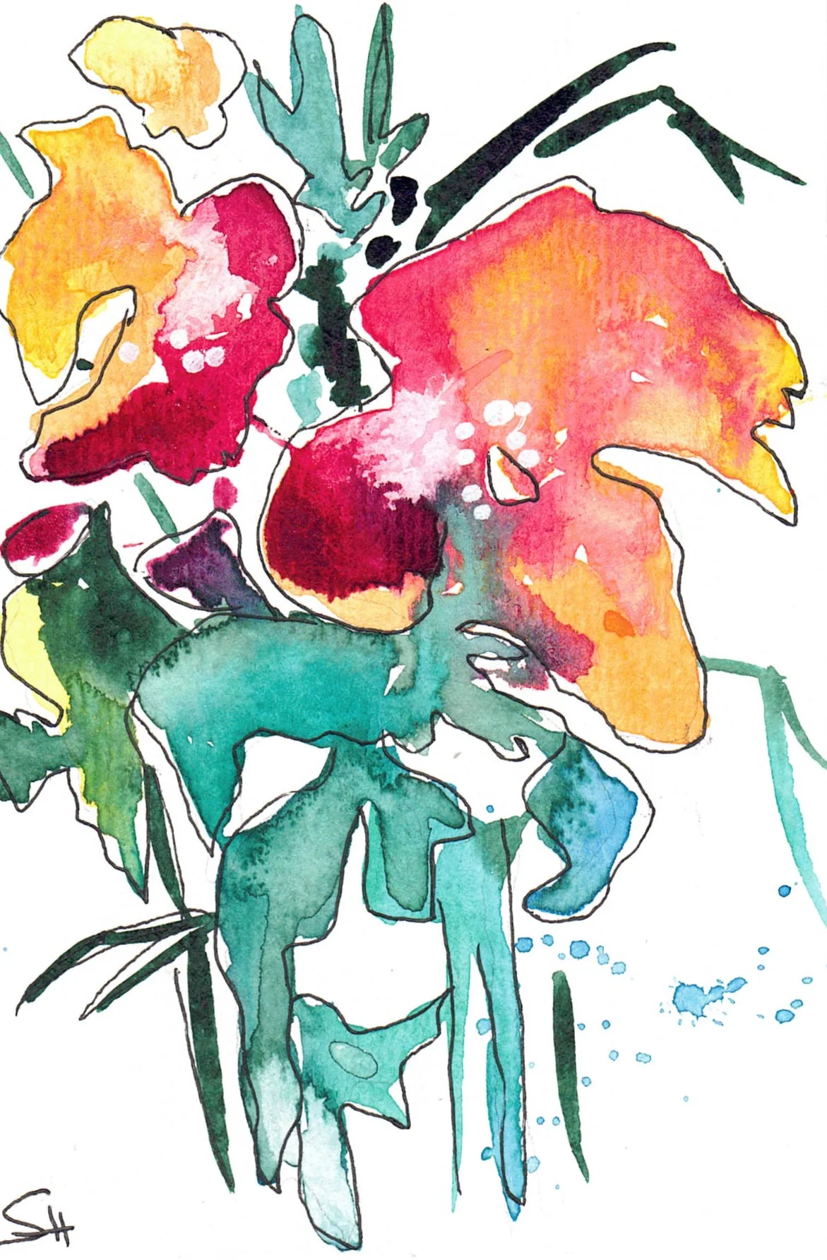 'Floral Series' 4 x 6 Original Art Cards by Sabine Hahnel - Image 10