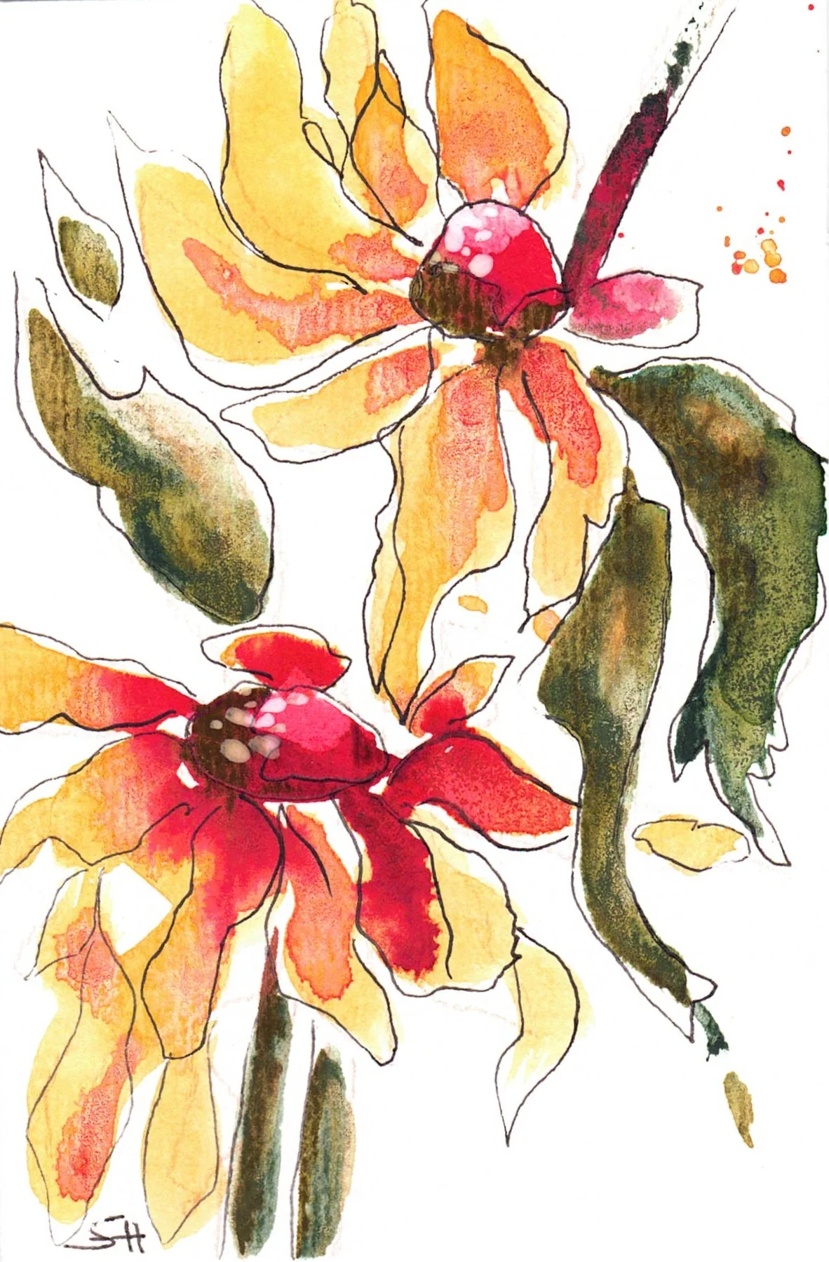 'Floral Series' 4 x 6 Original Art Cards by Sabine Hahnel - Image 11