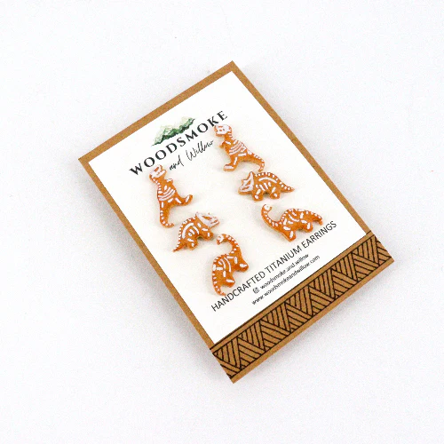 Set of 3 Gingerbread Dinosaur Earrings