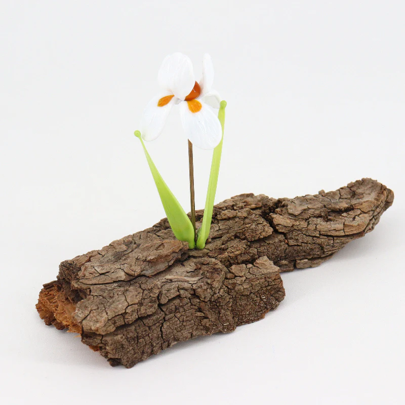 Handcrafted Glass White Iris Flower Sculpture - Image 3
