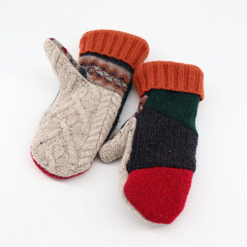 Handmade Upcycled Wool Mittens - Large - Image 2