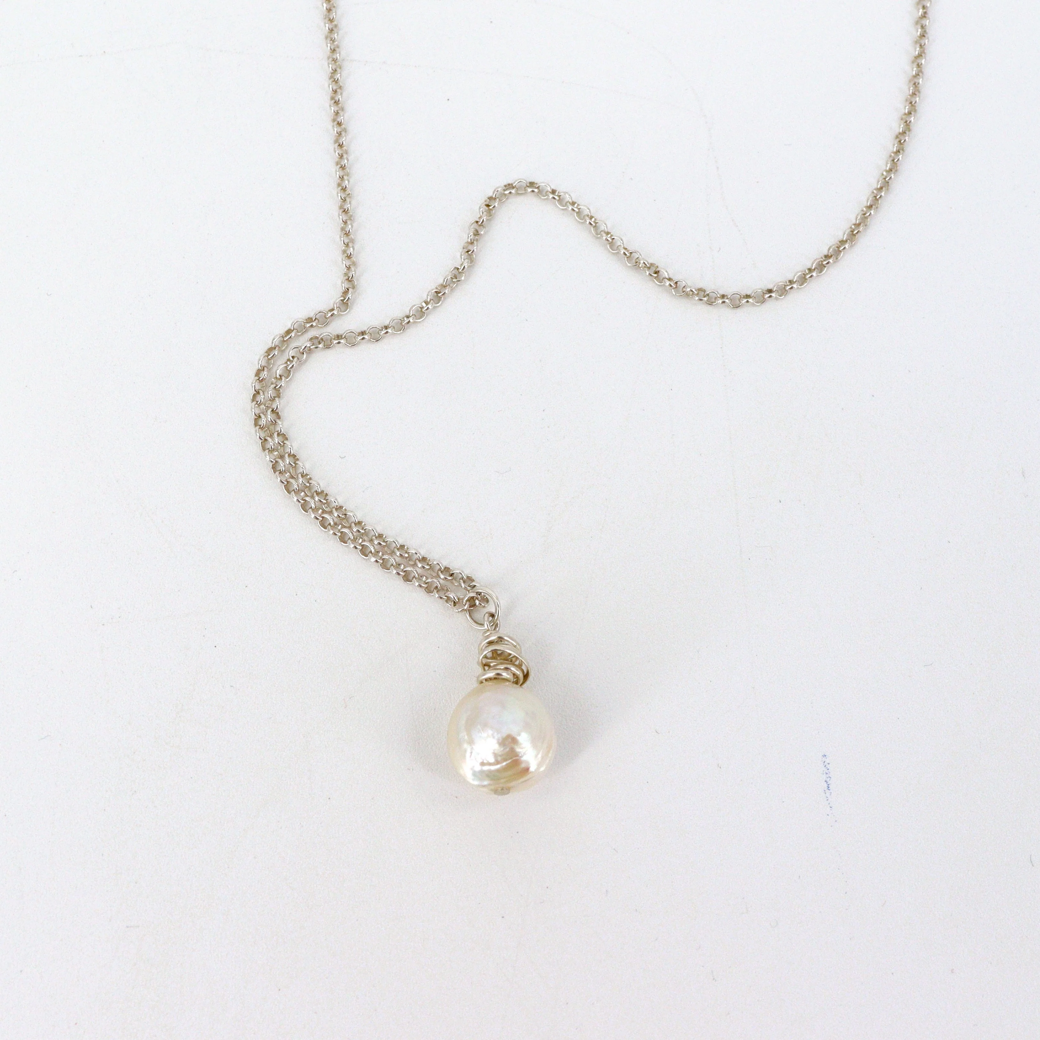 'HERA' Silver Wrapped Baroque Pearl Necklace