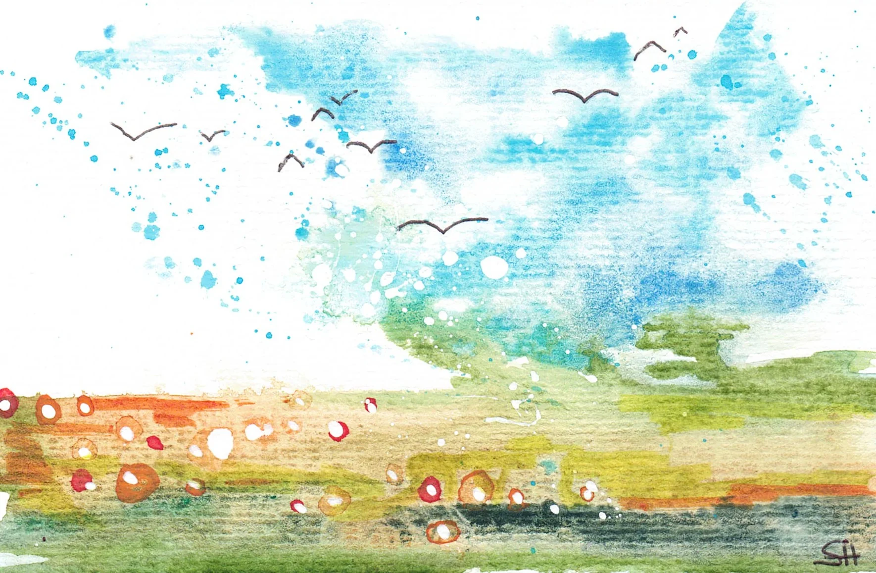 'Landscape' 4 x 6 Original Art Cards by Sabine Hahnel