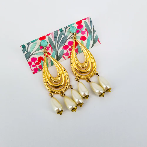 Large Hanging Chandelier Earrings With Pearls - Image 2