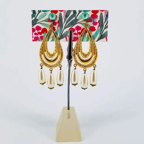 Large Hanging Chandelier Earrings With Pearls - Image 3