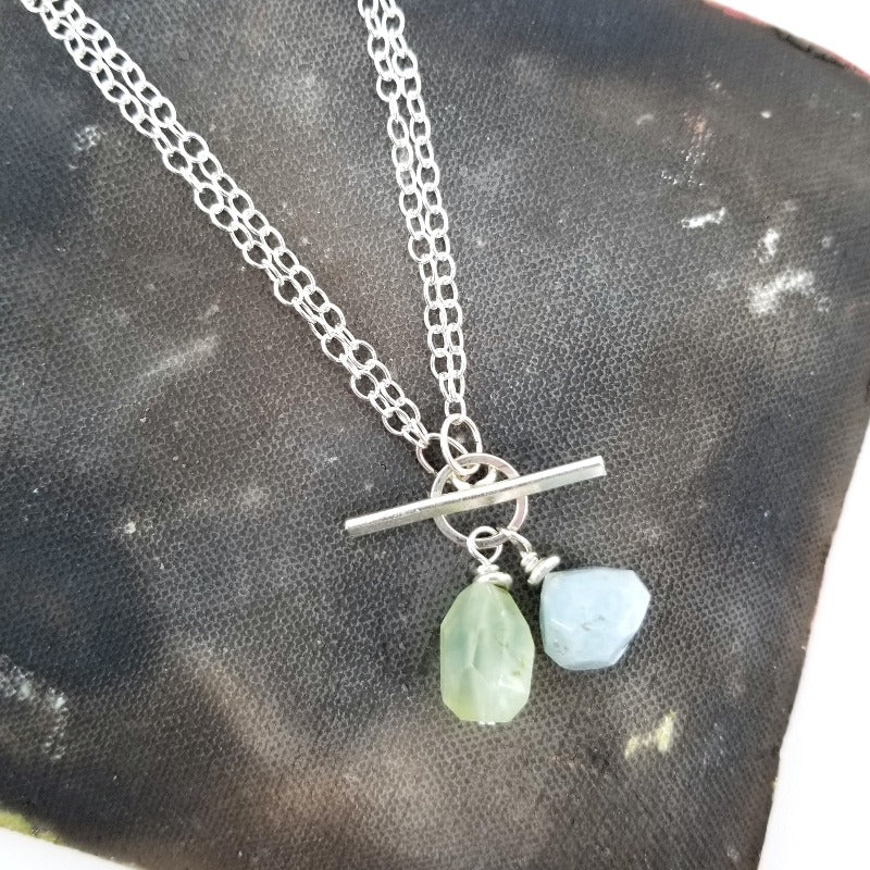 'Lava Form' Collection Aquamarine & Prehnite Necklace with 2 IN 1 Chain - Image 2