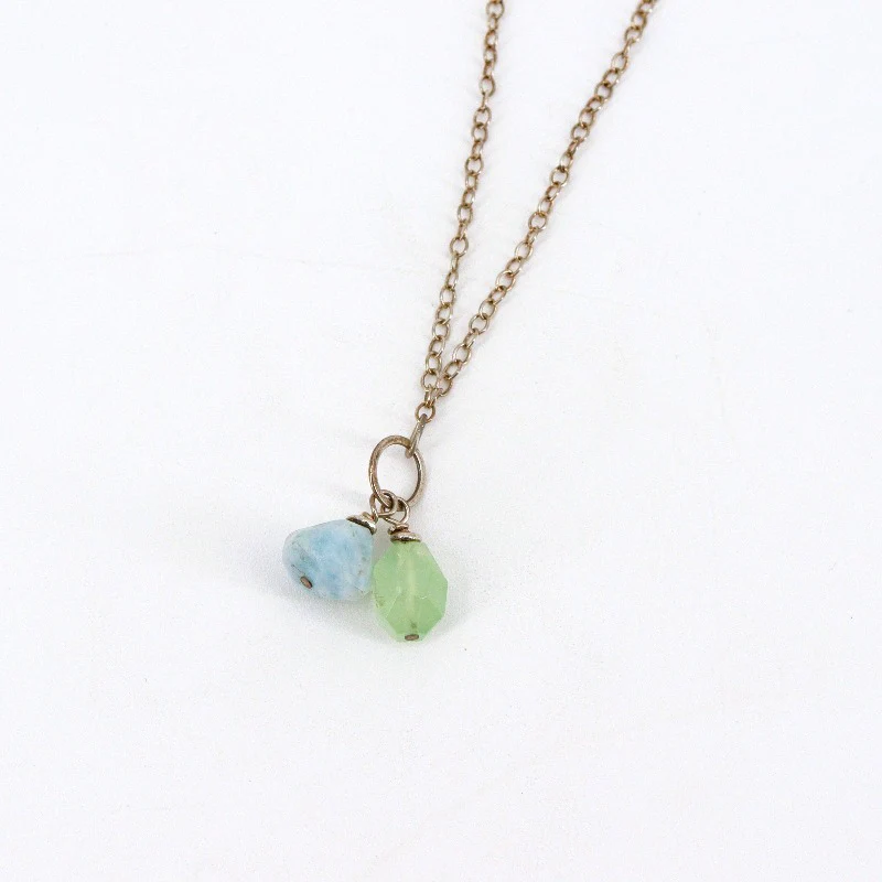 'Lava Form' Collection Aquamarine & Prehnite Necklace with 2 IN 1 Chain - Image 3