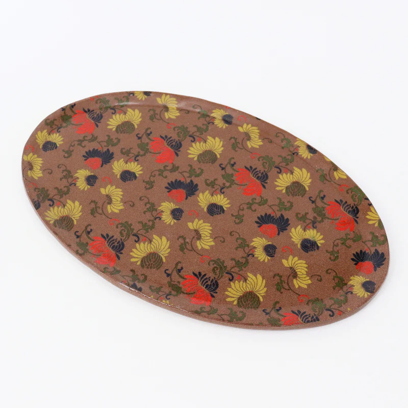 Medium Oval Ceramic Tray with Floral Pattern