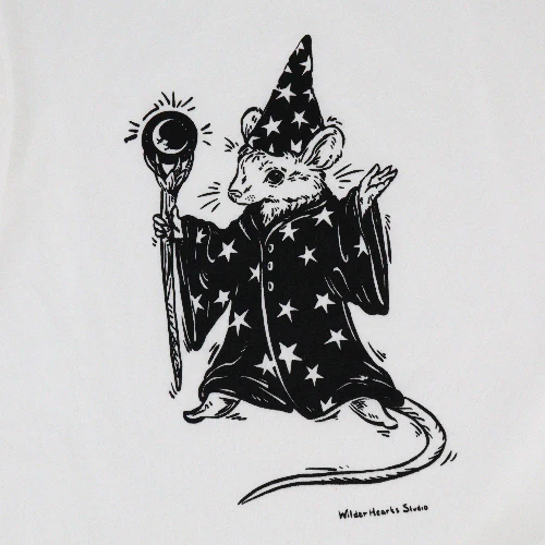 'Mouse Wizard' Hand Silkscreened Magical Creature T-Shirt - Image 2