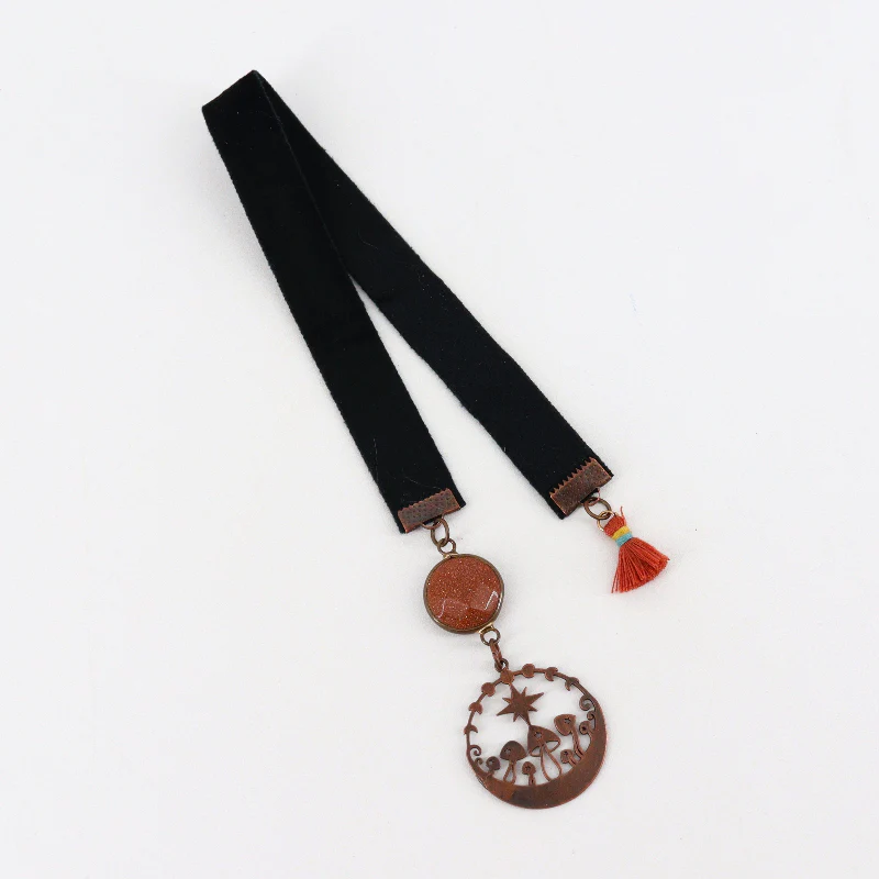 'Mushroom & Moonstone Charm' Ribbon Bookmark