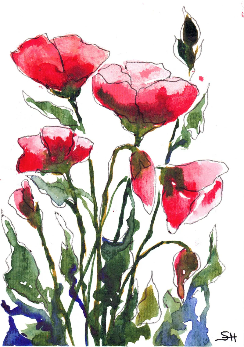 'Flower Series' 5 x 7 Original Art Cards by Sabine Hahnel