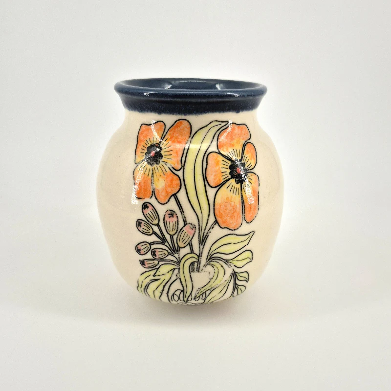 Orange Florals Handmade Ceramic Vase