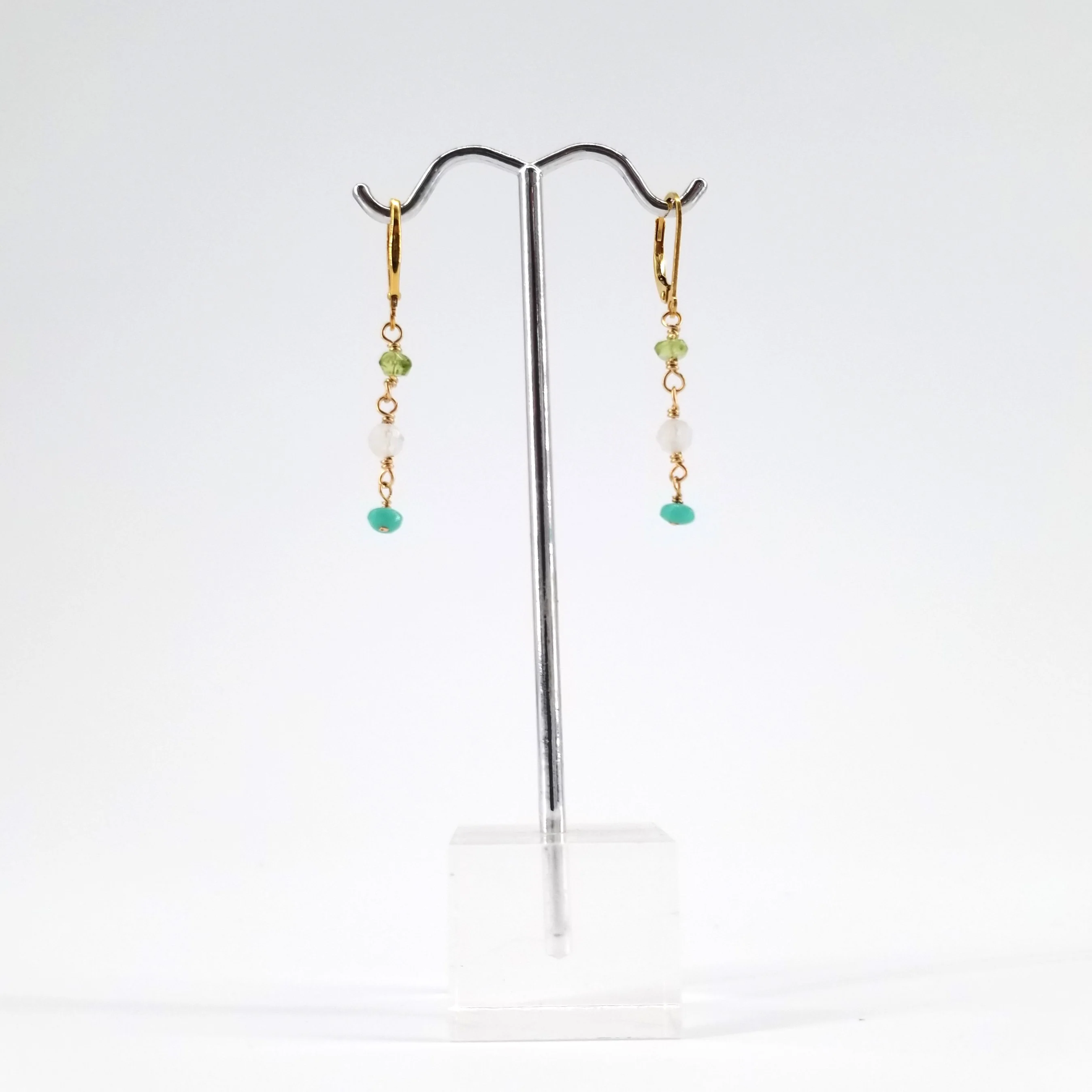 Peridot, Moonstone, Czech Bead Cascade Earrings - Image 2
