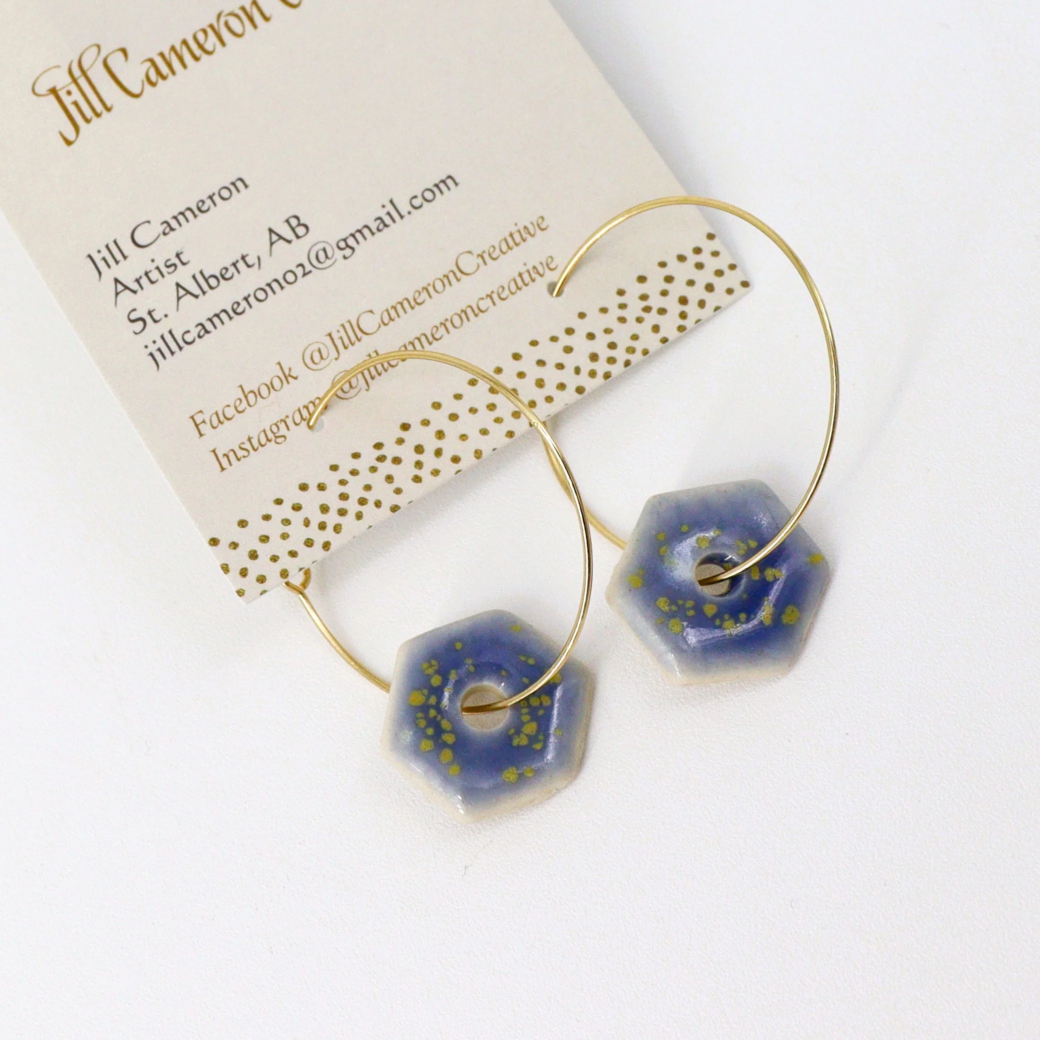 Blue & Green Porcelain Charm Hoop Earrings - Image 3