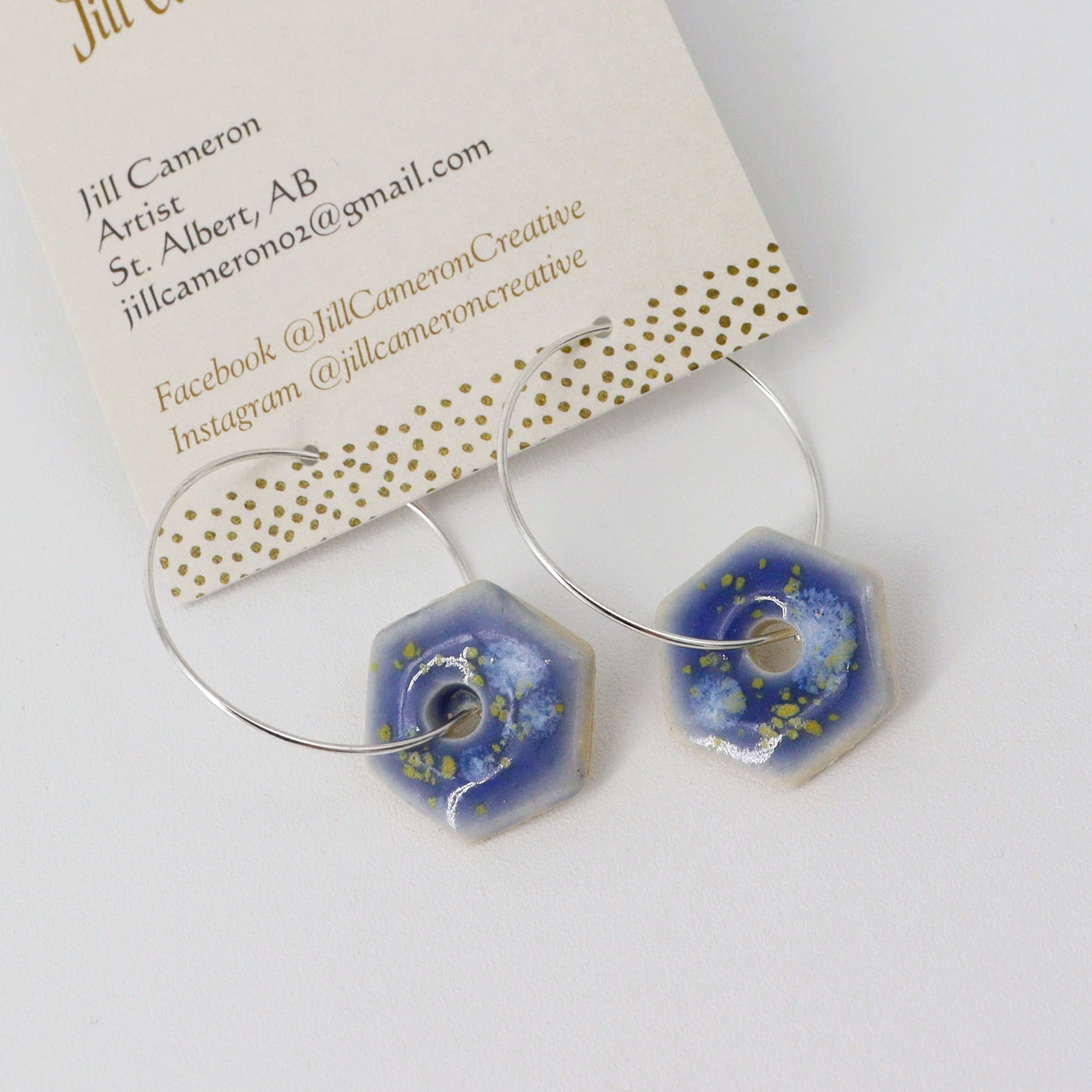 Blue & Green Porcelain Charm Hoop Earrings - Image 4