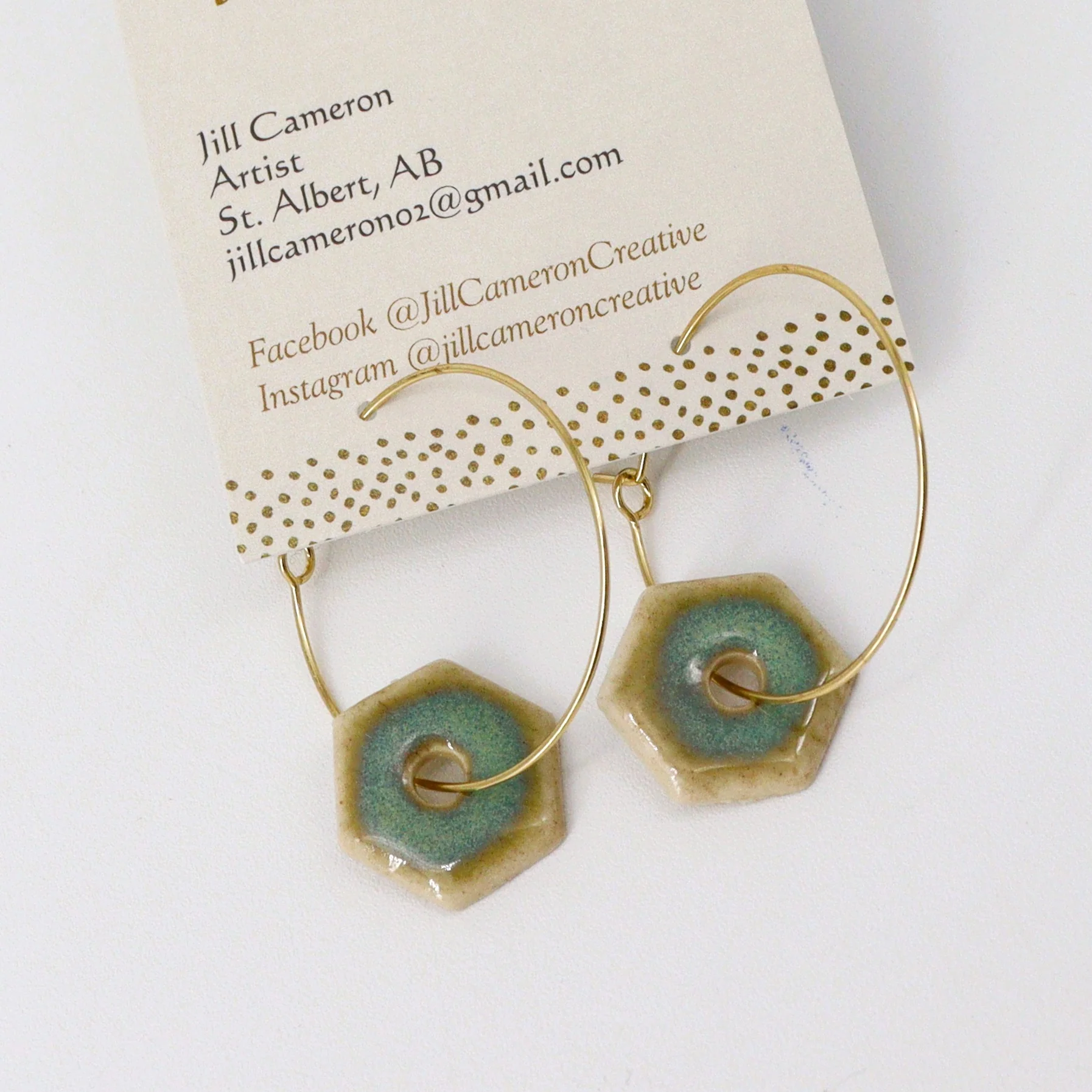 Blue & Green Porcelain Charm Hoop Earrings - Image 5