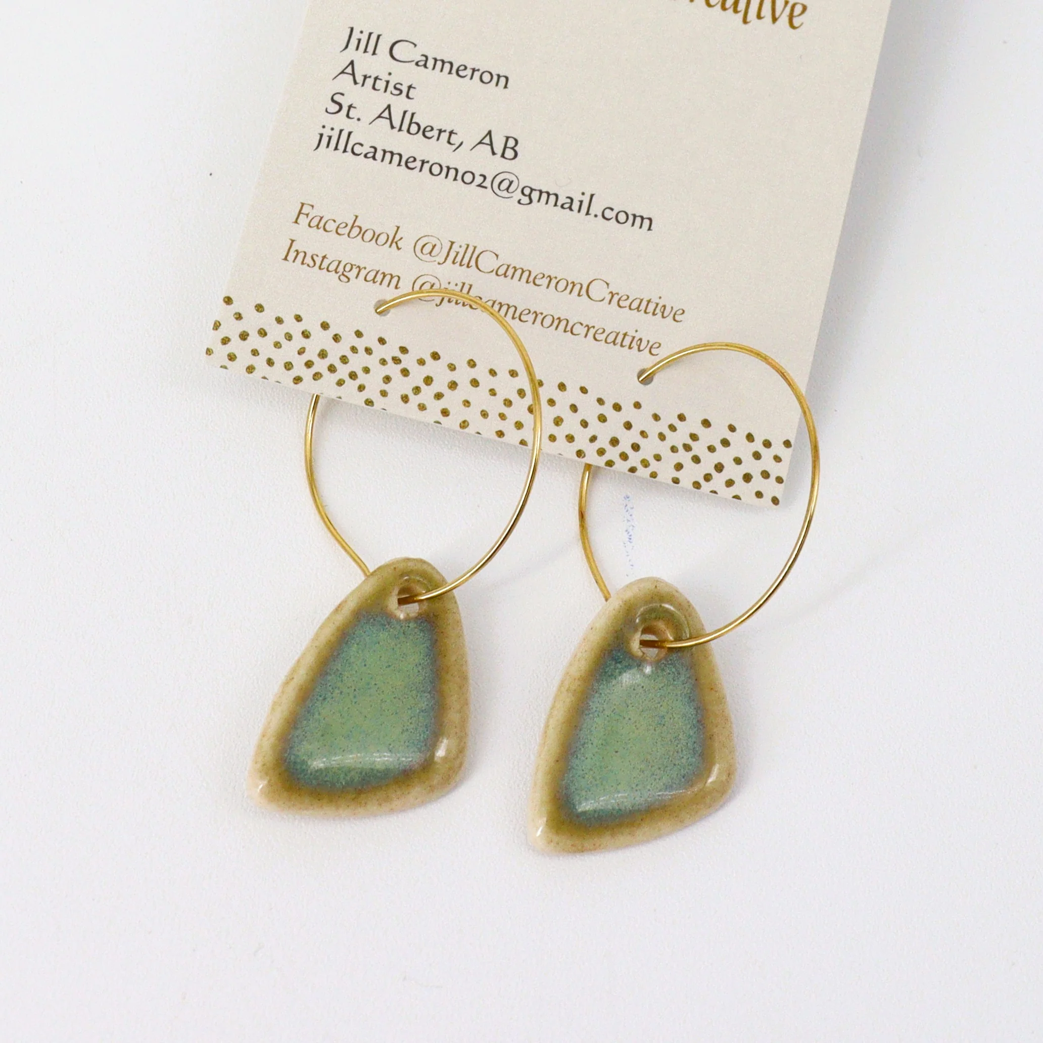 Blue & Green Porcelain Charm Hoop Earrings - Image 6