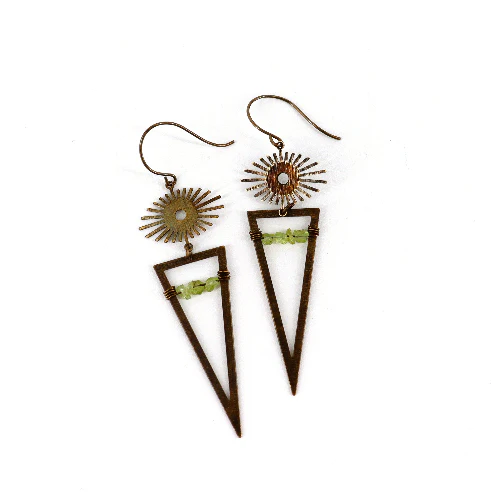 Pulsar Sun Antiqued Brass & Peridot Earrings