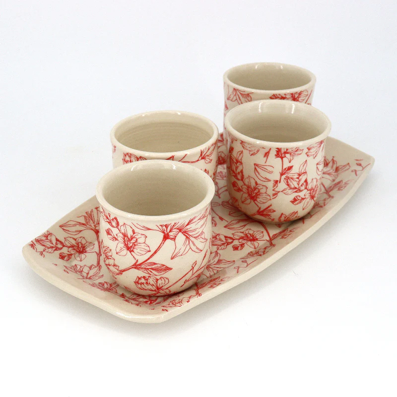 'Red Magnolia' Cup & Platter Set