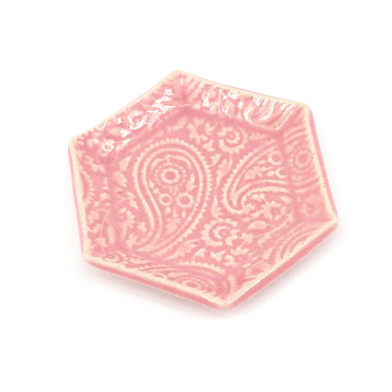 Pink Patterned Small Hexagon Trinket Dish