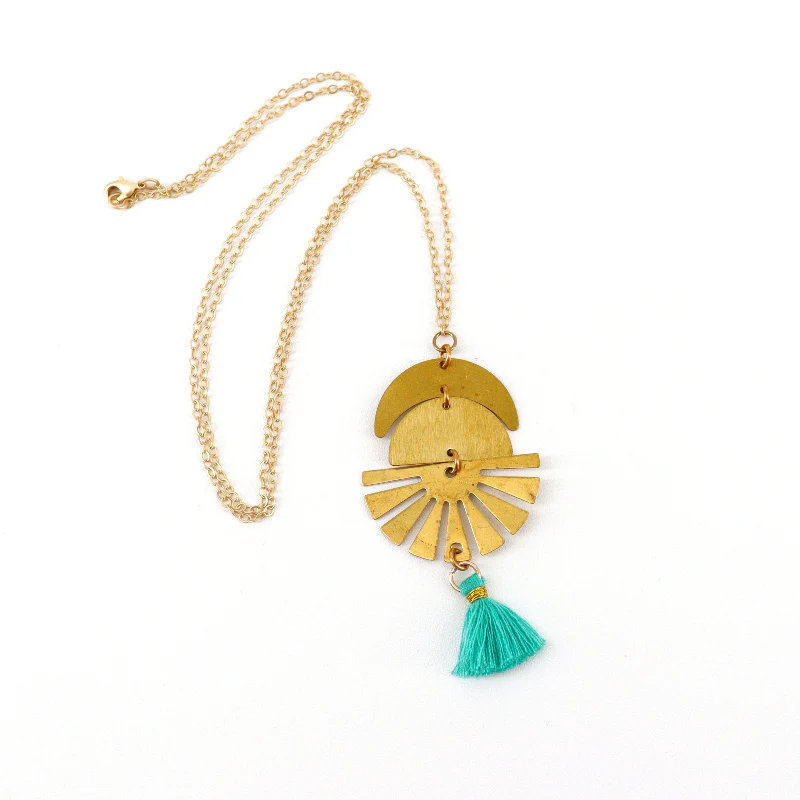 'Sun Down' Crescent Moon Tassel Necklace