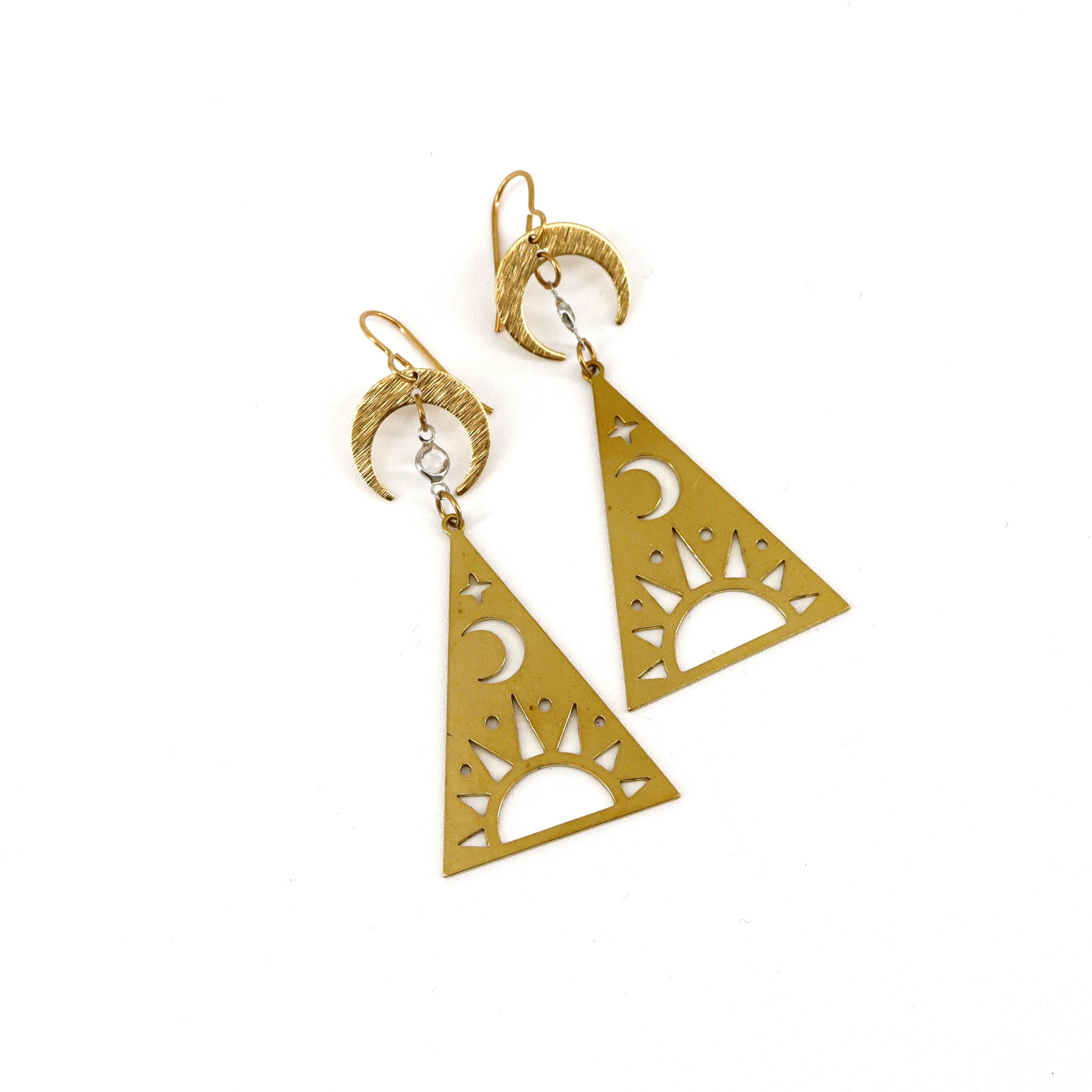 'Sunrise' Moon & Star Triangle Dangle Earrings