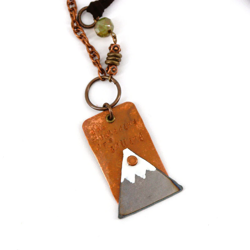 'The Mountains Are Calling' Copper Tag Necklace